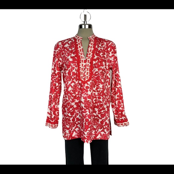 Dalia red and white long blouse sizeM - Picture 7 of 9